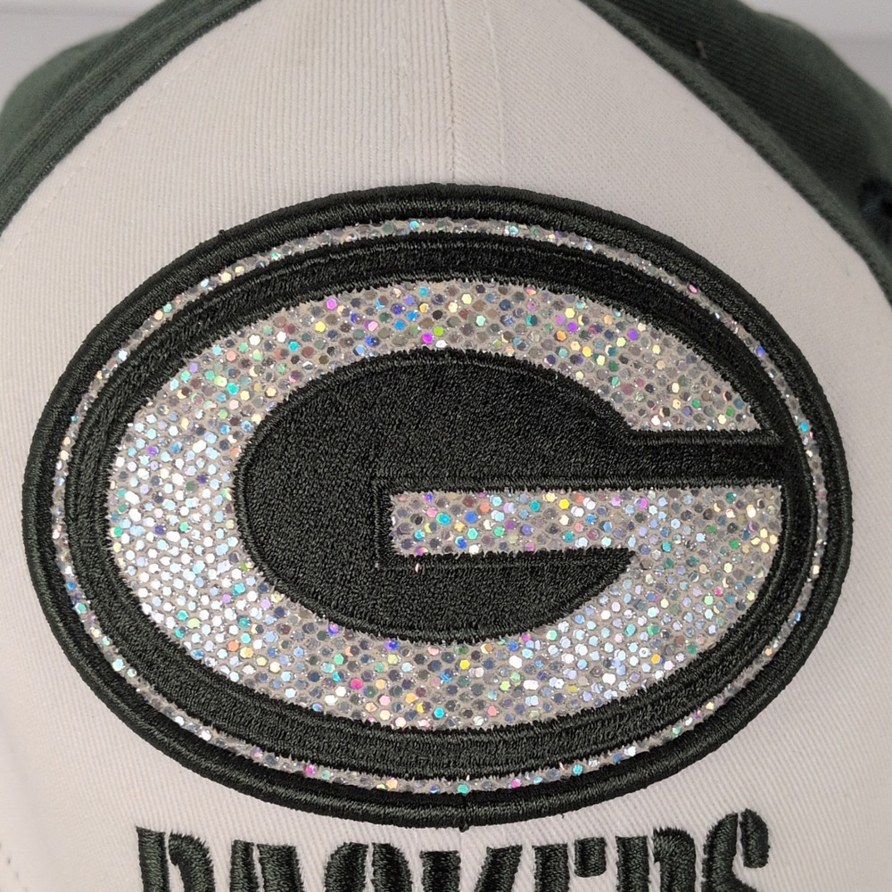 New Era Green Bay Packers Women Adjustable Cap Green/White Sequin Logo - Picture 2 of 10